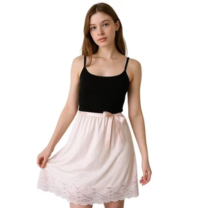 ASHLEY TAYLOR VTG Blush Pink Nylon Lace Trim Slip Skirt Balletcore Coquette M - Picture 1 of 10