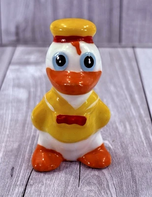 Retro Kitsch Anthropomorphic Duck Figurine, Ceramic Yellow Sailor Suit, 2 inch - Image 1 of 4