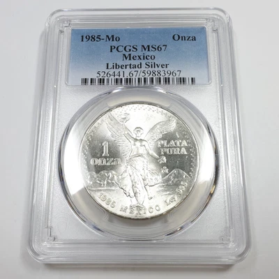 1985 Mo PCGS MS67 - Mexico 1 oz Silver Libertad Un Onza Coin #56431A - Image 1 of 3