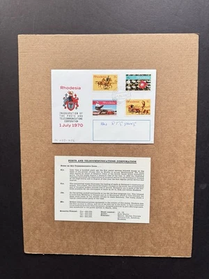 Rhodesia 1970 FDC +Inauguration PTC #SG453-56 +PTC Emblem Cachet +Info Card - Image 1 of 2