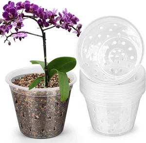 8 Pack 3 Inch Clear Plastic Orchid Pots with Drainage Holes for Indoor Outdoor - Picture 1 of 7