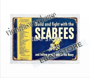 1943 SEABEES REKRUTIERUNG Armee Militär WW2 Metall Blechschild Streitkräfte - Bild 1 von 4