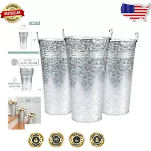 Charming 3-Piece Set of 13" Galvanized Flower Buckets for Any Occasion - Picture 1 of 9