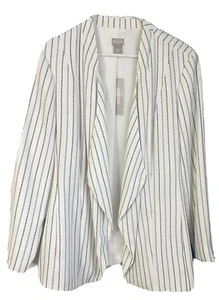 CHICOS 3P 16P 18P NWT White Black Striped Draped Blazer Jacket Lined Open Front - Picture 1 of 5
