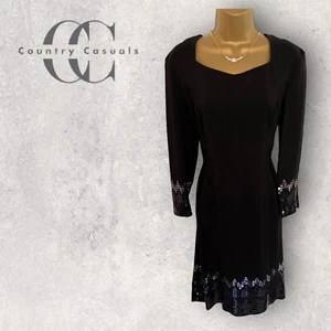 Country Casuals Womens Black Crepe Long Sleeve Sequin Evening Party Dress UK 12 - Picture 1 of 4