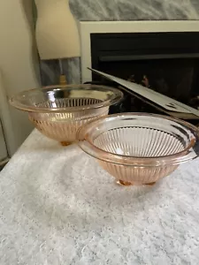 Set Of 2 Federal Pink Depression Glass 7.5" & 9.5" Ribbed Mixing Bowl Rolled Rim - Picture 1 of 7