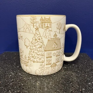 222 Fifth Big Jumbo Mug, PTS Intl Christmas Holiday Scenery, w/ White &Gold 24oz - Picture 1 of 7