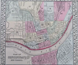 Cincinnati Ohio Covington Newport Kentucky 1870 Mitchell fine city plan map - Picture 1 of 4