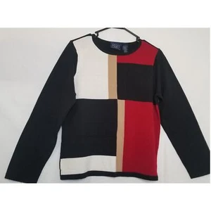 Crazy Horse / Liz Claiborne Color Block Long Sleeve Sweater Round Neck Size L - Picture 1 of 6