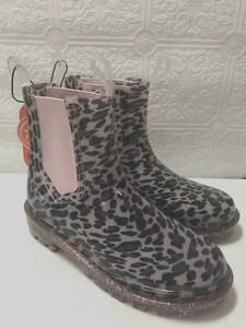 Wonder Nation Girl’s Missy Rain Boots, Pink Leopard Glitter, Size 4-5 - Picture 1 of 5