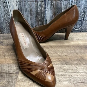 Moda Lucia Women's Brown Leather Tan Pumps Heels US Size 8.5 Eu 39 Italy Made - Picture 1 of 12