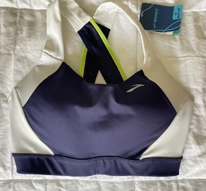 Brooks Uplift Uphold Crossback Sports Bra Sz XS DD/E Green Leaf Navy Running Jog - Picture 1 of 8