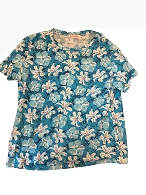 Fresh Produce Mujer Hawaiana Floral Manga Corta Camiseta L Azul y Blanco Verano Foto 1 de 4
