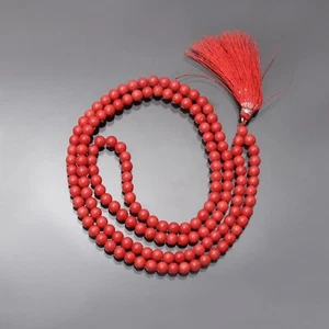 Natural Red Coral Smooth Round Beaded Mala, 5.5mm Red Coral Jewelry Mala - Picture 1 of 3