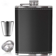 Portable Stainless Steel Hip Flask Flagon Whiskey Wine Pot Leather Cover Bottle