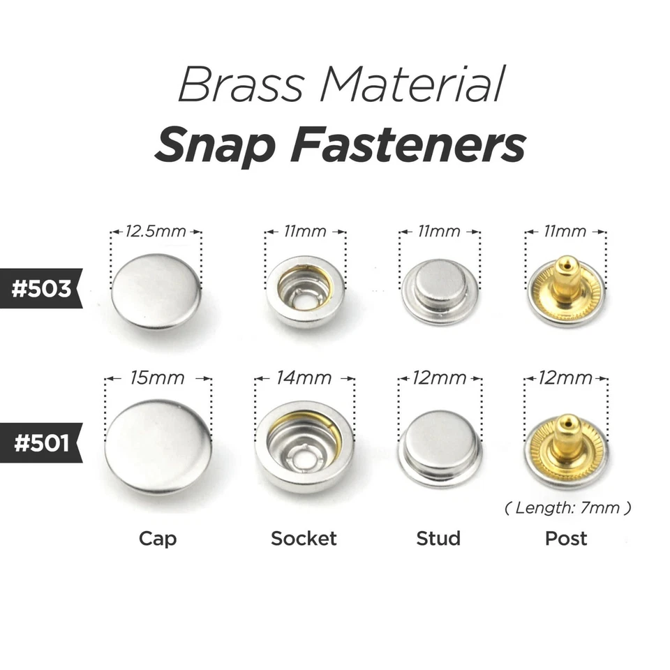 30sets Brass Material Snap Fastener Press Studs Snaps Button Popper #501, #503 - Image 1 of 4