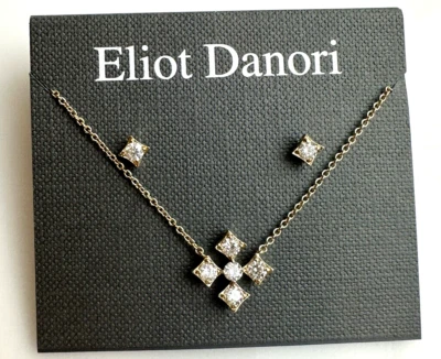 Juego de brazalete y aretes de cristal chapado en oro de 18 quilates Eliot Danori NUEVO Foto 1 de 4