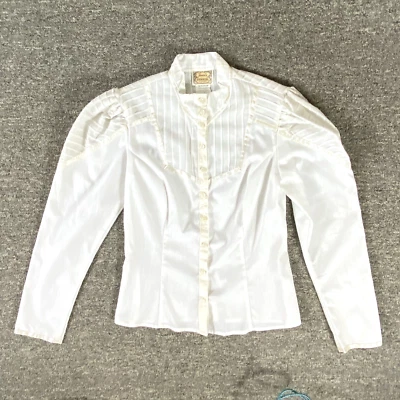 VTG Jessica Gunnies Shirt Womens 7 White Long Sleeve Button Up Ribbon Lace Pleat - Image 1 of 4