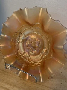 Vintage 1912 Dugan Apple Blossom Marigold Carnival Glass Pedestal 7” Bowl - Picture 1 of 5