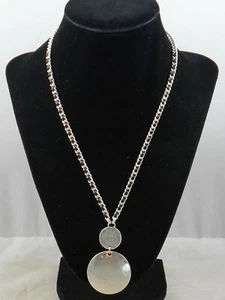Lucky Silvertone Brown Leather Weave Hammered Stacked Circle Pendant Necklace - Picture 1 of 2