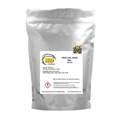 HD CHEMICALS RED Iron Oxide Powder High Grade Pigment 99.8% Purity 250g bag Ferric UK Seller