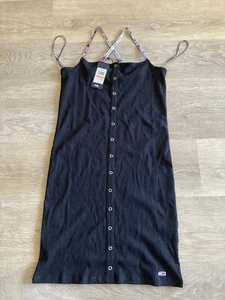BNWT Tommy Hilfiger Women Black Dress Size S Cross Straps Logo Cute - Picture 1 of 7