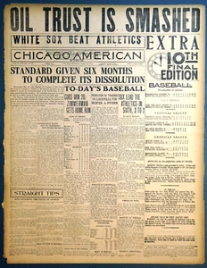 Titelseite der Zeitung 1911 - Nelson Rockefellers Standard Oil Trust wird zerschlagen - Bild 1 von 3