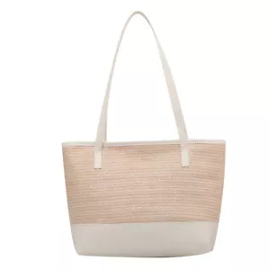 Große, aus Stroh gewebte Handtasche für Damen, Leder, gespleißte Schultertasche - Bild 1 von 12
