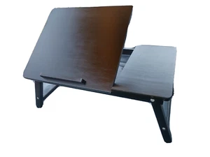 Laptop Table/Desk  Folding Adjustable Legs Height 5 Angles Black w/Drawer - Picture 1 of 8