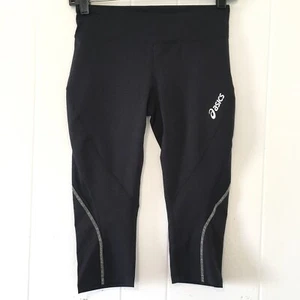 Asics Womens Leggings XS Crop Black Reflective Running Athletic Mesh Pocket - Picture 1 of 8