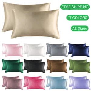 2PCS Satin Pillowcase Luxury Silky Pillow Covers Soft Bedding Cushion Cases - Picture 1 of 38
