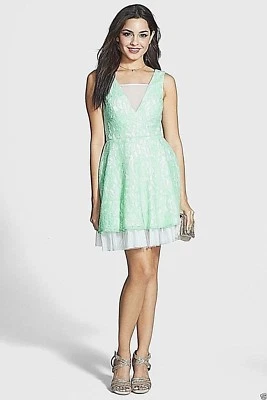 NEW Sleeveless Embroidery Lace Mint and White chiffon Boho Vneck Dress Nordstrom - Image 1 of 4