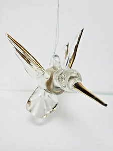 Vintage Art Glass Hummingbird Hanging Ornament Gold Trim on Beak, Wings & Tail - Picture 1 of 8