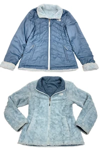 The North Face Mossbud Reversible Furry Fleece Sky Blue Puffer Jacket Women's S - Picture 1 of 12