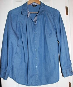 New Direction Blue Chambray-like Button Women's Ladies Long Sleeve XLarge XL #2 - Picture 1 of 3