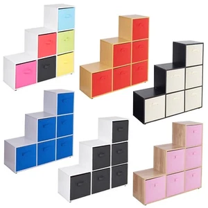 6 Cube Step Storage Bookcase Unit Shelf Drawers Baskets Home Office Organiser - Picture 1 of 99