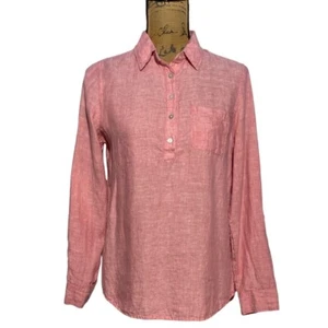 Jones & CO NY Top SMALL meliert rot 100% Leinen Tunika Button Down Long Sl Shirt - Bild 1 von 6