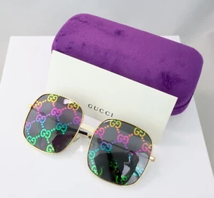 Gucci GG0414S 003 60mm Square Oversized Sunglasses Gold with GG Logo Lens 100%UV - Picture 1 of 7