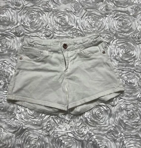 ZARA Girls Size 7 White Stretch Denim Shorts Adjustable Waist - Picture 1 of 5