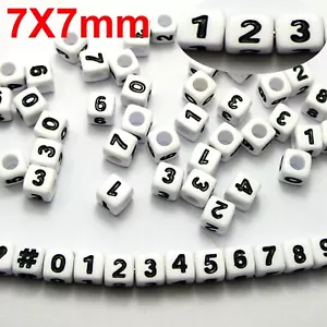 200 White with Black Assorted Number "#" Acrylic Cube Pony Beads 7X7mm - Picture 1 of 4