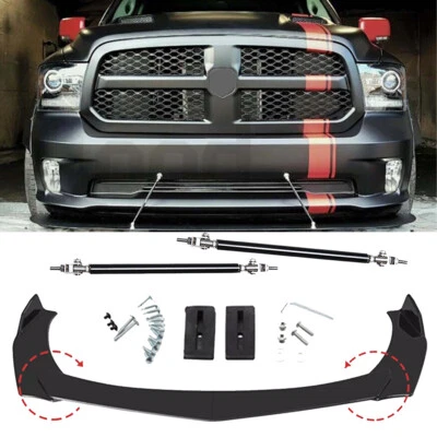 For Dodge Ram 1500 Front Bumper Lip Spoiler Splitter+Strut+Rods /Glossy - Image 1 of 4