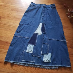 Ashley Stewart Womens Boho Chic Long Blue Denim Patchwork  Size 14 - Picture 1 of 8