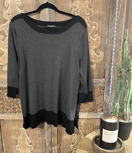 Cable & Gauge Sweater Gray Black Women’s  Size 1XL Long Boatneck  Colorblock C9 - Picture 1 of 6