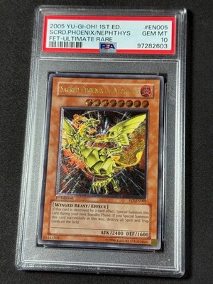 Yugioh PSA 10 Sacred Phoenix of Nephthys FET-EN005 1st Edition Ultimate Rare - Image 1 of 4