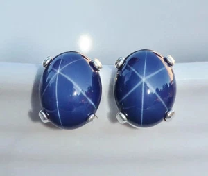 36 kt + blauer Stern Saphir Edelstein Ohrstecker Stirling Silber zertifiziert Paar - Bild 1 von 5