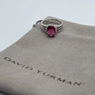 Anillo David Yurman Plata Esterlina Pequeño Turmalina Rosa Diamante Trigo Talla 6 Foto 1 de 4