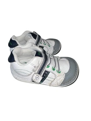 Stride Rite Artie White Gray Leather Sneakers Boys Size 4W Hook & Loop Prewalker - Image 1 of 4