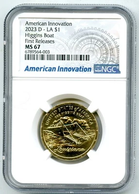 2023 D LOUISIANA HIGGINS BARCO NGC MS67 INNOVACIÓN DÓLAR PRIMEROS LANZAMIENTOS - ESCASO Foto 1 de 2