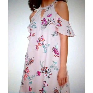Candie's Cold-Shoulder High-Neck Swing Dress Asterisk Garden Pink Juniors Sze XS - Picture 1 of 9