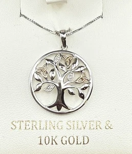 Solvar Serling and 10k Gold Tree of Life W/Diamond Accent Pendant Necklace 18" - Picture 1 of 7